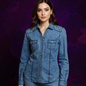 Bongo Button Up Jean with Shoulder Embellishments